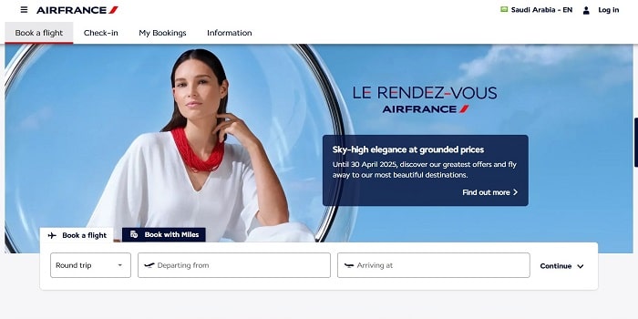 الموقع الرسمي للخطوط الفرنسيه Air France