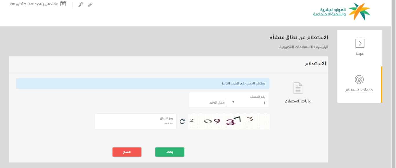 الاستعلام عن نطاق المؤسسة