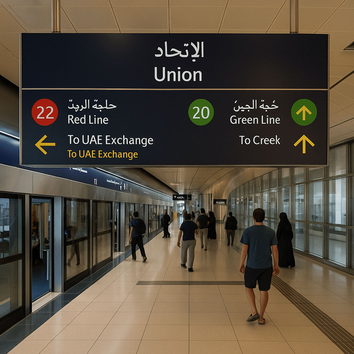 محطة Union لتبادل خطي الأحمر والأخضر في مترو دبي