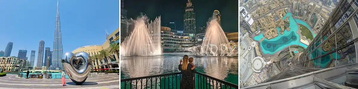 خريطة توضح قرب برج خليفة من أهم المعالم السياحية في دبي مثل دبي مول ونافورة دبي الراقصة وسوق البحار